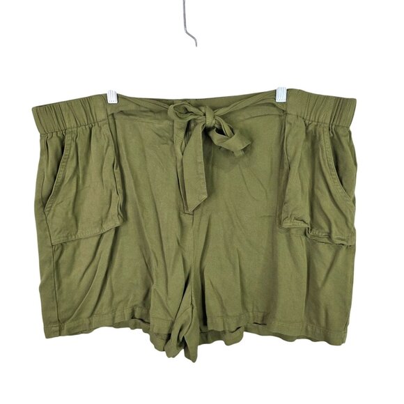 Womens Frye & Co. Olive Green 100% Rayon Shorts Elastic Tie Waist 4" Inseam 2X - Picture 1 of 9